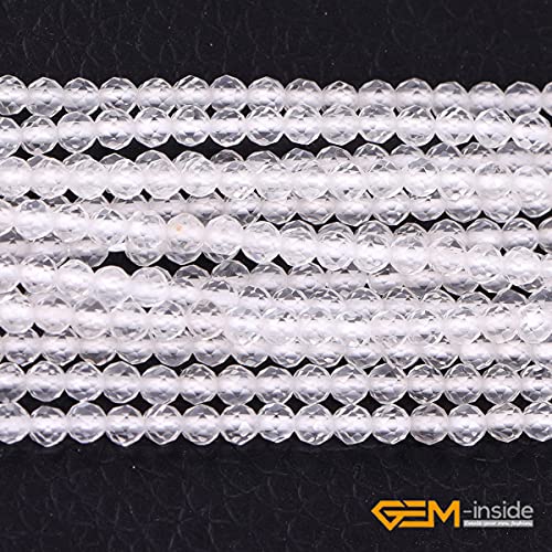 GEM-Inside Natural 2mm Clear White Quartz Gemstone Loose Beads Round Faceted AAA Grade Crystal Energy Stone Power for Jewelry Making 15" - color: Aaa Clear White Quartz, size: 2mm
