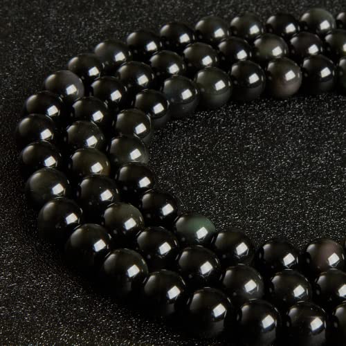 100pcs 8mm Black Obsidian Beads Natural Gemstone Beads Round Loose Beads for Crafting and Jewelry Making - color: Black Obsidian, size: 8mm