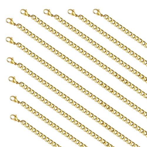 Gold Cuban Necklace Chains Bulk for Men and Women Stainless Steel Chain for Jewelry Making (10pcs,18inch) - color: Gold 18", size: 1.4mm
