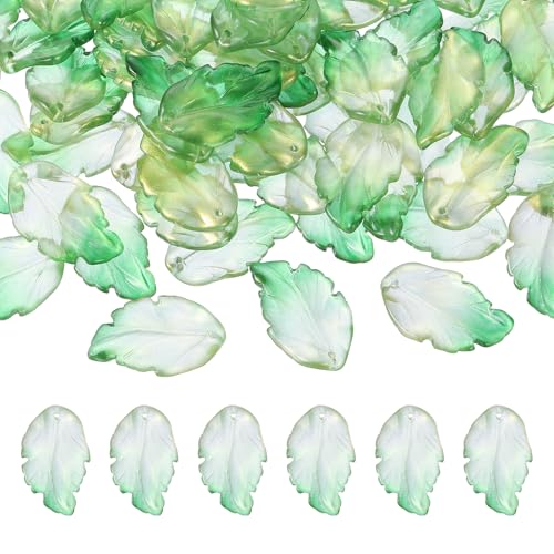 PATIKIL Glass Leaf Beads, 100Pcs Cute Crystal Leaf Charms, Translucent Czech Spacer Beads for DIY Jewelry Making Bracelets Necklace Wind Chimes Suncatchers, Clear Green - color: Clear Green