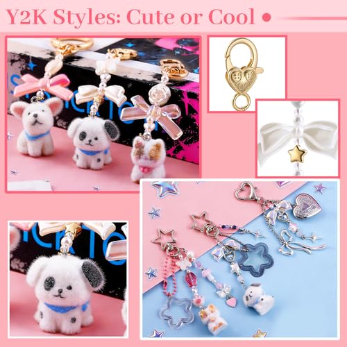 Wurosi 945 Pcs Bag Charm Kit, Charms Lip Gloss Keychain Making Kit, Beaded Keychain Making Kit, Y2K Keychains, 8 Ball Dice Charm Keychains, DIY Customizable Crafts Key Chains(Gold & Silver) - color: 945PCS Keychain Making Kit