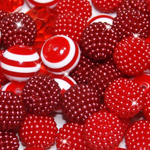 48 Pcs 20mm Beads for Pens Bubblegum Beads Red Crystal Acrylic Round Chunky Beads Sparkly Large Balls Beads for Pen Beadable Keychain Bracelet Necklace DIY Jewelry Making Supplies - color: Red Color