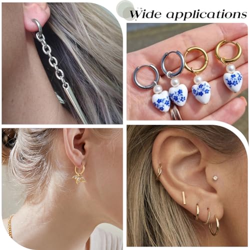 SUNNYCLUE 1 Box 12 Pairs 2 Colors Leverback Earring Hooks Huggie Hoops Real 18K Gold Plated Stainless Steel 14mm Round Lever Back Ear Wires Huggie Hoop Earring Findings for Jewelry Making Supplies