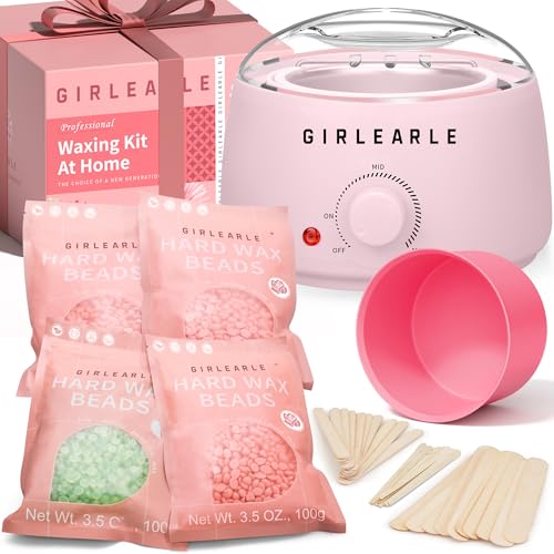 Waxing Kit for Women and Men, GIRLEARLE Wax Warmer Hair Removal at Home with Beads, Multiple Formulas Target Different Types of Sensitive Skin Body, Brazilian Bikini, Eyebrow, Facial - color: Pink
