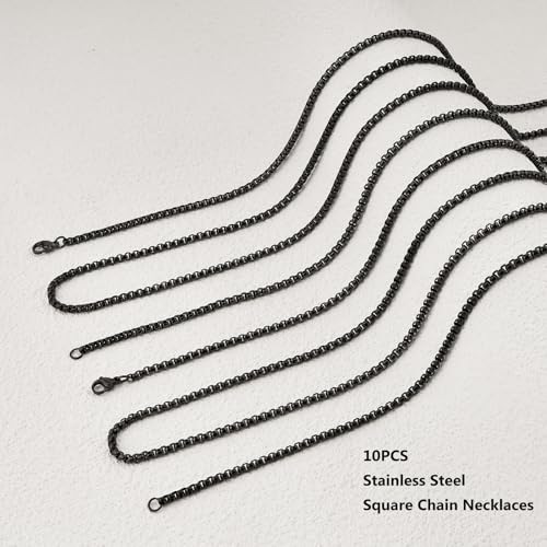 YOUBEIYEE 10PCS Black Square Rolo Chain Necklace for Men and Women Stainless Steel Chains for Jewelry Making Necklaces Bulk (18inch) - color: Black 18"