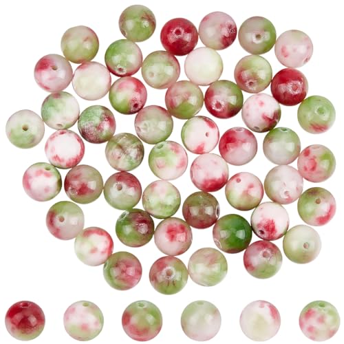 1 Box 50PCS 10MM Natural Watermelon Stone Beads Round Pink Green Persian Jade Tourmaline Energy Crystal Gemstone Power Loose Spacer Bead Bulk for Jewelry Making Bracelet Necklace DIY Craft - size: 10mm 50pcs