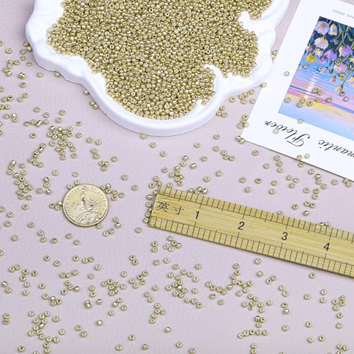 8/0 Glass Seed Beads Bulk, Bright Gold 3mm Tiny Round Craft Seed Bead, Small Mini Pony Beads for Jewelry Making Bracelet Necklace Wrist Beading Weaving Supplies, 2500pcs - color: Bright Gold