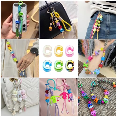 Beadthoven 20pcs Big Letter C Beads Large Hole Bubble Alphabet Acrylic Beads Charm Iridescent Plastic C Shape Loose Chunky Spacers for Jewelry Making Bracelet Necklace Keychains Shoelaces Crafts - color: C
