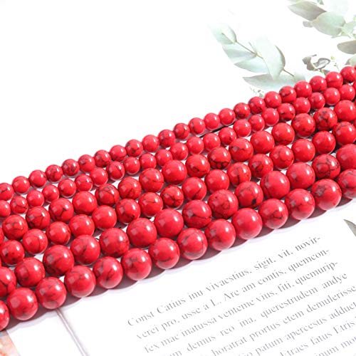 Natural Stone Beads 8mm Red Turquoise Polished Round Smooth Gemstone Beads for Jewelry Making 15 Inch(Red Turquoise,8mm) - color: Red Turquoise, size: 8mm