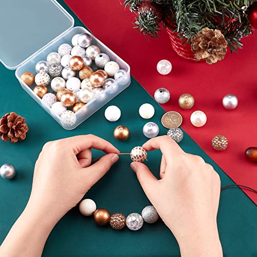 PH PandaHall 50pcs Gold Silver Acrylic Bubblegum Beads Christmas Pen Bead 20mm Chunk Beads Large Rhinestone Bead for Wedding Garland Jewelry Bracelet Necklace Pen Bag Chain Making - color: Gold