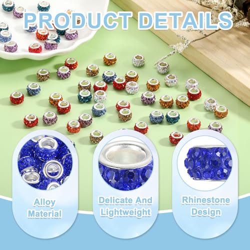 uxcell 50Pcs European Large Hole Beads, Rhinestone Craft Bead Crystal Charm Spacer Beads for Pens Bracelet Making Necklace DIY Craft, Drak Blue - color: Drak Blue