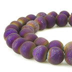 RUBYCA Round Dyed Electroplated Druzy Agate Quartz Crystal Gemstone Beads (1 Strand, Purple, 6mm) - color: Purple, size: 6mm