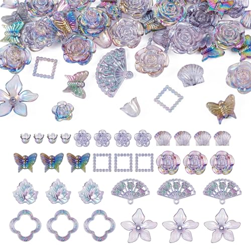 Cheriswelry DIY Bracelet Pendants Set Transparent Flower Butterfly Loose Spacer Resin Beads Assorted Shape 4-23.5mm for Necklace Keychain Phone Strap Accessory Making - color: Dark Gray