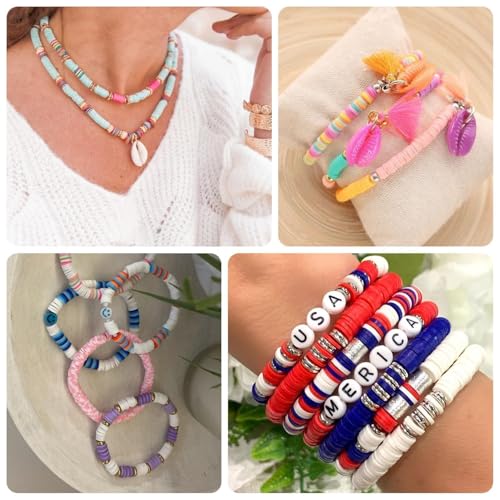 19000pcs 50 Strands Clay Bead Bracelet Kit, 6mm Flat Round Polymer Clay Beads Spacer Heishi Beads for Jewelry Making Earring Necklace - color: 50 Strands Colorful