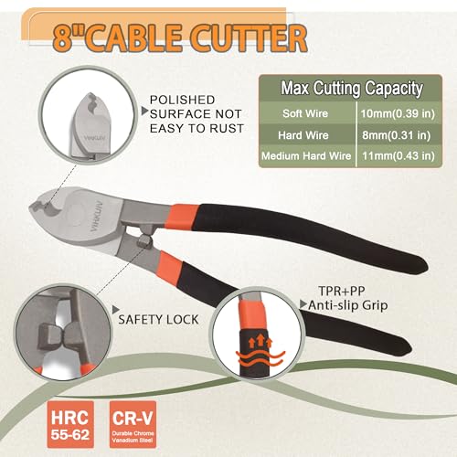 bolt cutters,4 pieces heavy duty bolt cutters pliers set, 14" & 8" Bolt Cutter, 8" Wire Cable Cutter, 8" Wire Rope Cutter, Cr-V Blade for Cutting Locks, Steel Wire, Chains, with golves
