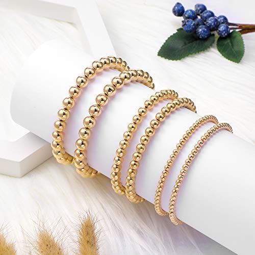 WILLBOND 1200 Pcs Round Spacer Beads for Jewelry Making 4/6/8 mm Smooth Ball Beaded Seamless Loose Ball Embellishments with Holes for Stackable Bracelet Craft(Gold) - color: Gold