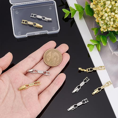 PH PandaHall 8pcs Bracelet Extender Clasps, Cubic Zirconia Fold Over Extension Clasp, Watch Band Clasp, Bowknot Necklace for Women Craft Jewelry Making Repair, Platinum & Golden