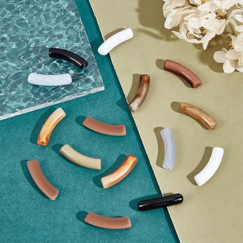 PH PandaHall 80pcs Opaque Acrylic Tube Beads, Curved Noodle Slide Beads Spacer Loose Bead Long Tube Charm Bead for DIY Bracelet Jewelry Making Craft Supplies, Hole: 1.8mm - color: Brown Color
