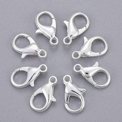 HDSupplies 100 Pieces - Lobster Clasps - Bright Silver Tone - 14x8mm / 1.8mm Hole - color: Bright Silver Tone, size: 14x8mm