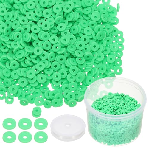 PATIKIL Clay Beads, 3000 Pcs Green Heishi Beads 6mm Flat Polymer Clay Beads Friendship Bracelet DIY Kit with Elastic Cord for Jewelry Necklace Making - color: Green