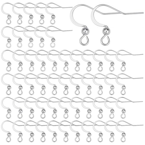 SUNNYCLUE 1 Box 100Pcs 304 Stainless Steel Earring Hooks Fish Hook Earring Wires Silver Earring Findings Ball Dot Earwires French Ear Hooks for jewellery Making Women Adults DIY Dangle Earrings Crafts - color: 100pcs 304 Stainless Steel Earring Hooks