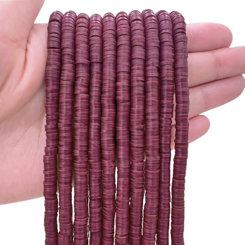 10 Strands Clay Bead, Heishi Beads for Bracelet Stack, Earth Tone Clay Beads for Adults, Flat Beads Kit for Friendship Bracelets, Neutral Beads Bracelet Making Kit(Maroon) - color: Maroon