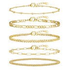 adoyi Gold Bracelets for Women, 14K Gold Plated Stackable Bracelet Stack Set Adjustable Charm Paperclip Chain Cuban Link Layered Waterproof Jewelry Sets Gifts for Womens - color: Gold 6.0 IN Small Wrist