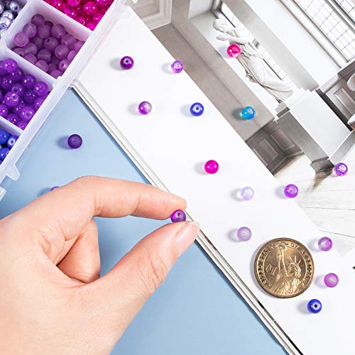PH PandaHall 720pcs 8mm Purple Glass Beads 24 Color Round Bracelet Beads Loose Crystal Bead Craft Bead Bulk for Summer Friendship Bracelet Necklace Earring Jewelry Making DIY Craft Party Ornament - color: Purple