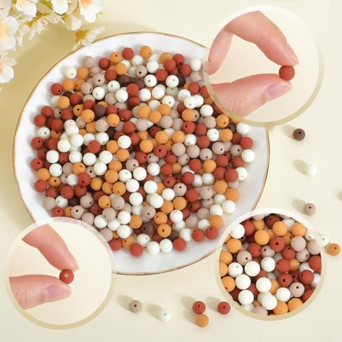 1 Box 500Pcs Frosted Acrylic Beads 8mm Matte Plastic Beads Bulk Mix Colors Coconut Brown Pastel Matte Balls Round Loose Bead for Bracelet Necklace Jewelry Making Kit Keychain Supplies - color: Coconut Brown