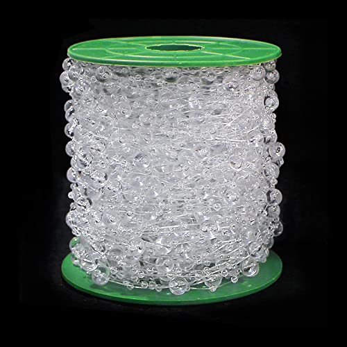 FQTANJU 200 Ft Acrylic Crystal Clear Beads String Roll, 8mm and 3mm Mixed, Party Garland Wedding Centerpieces Bridal Bouquet Crafts Decoration 60M - color: Crystal Clear