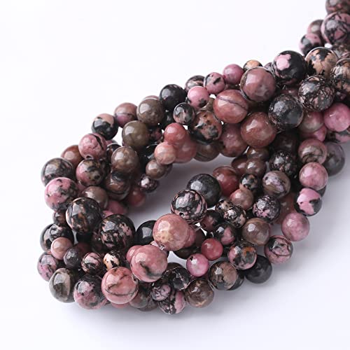 8MM Black Line Rhodochrosite Round Loose Beads Natural Gem Beads Crystal Energy Stone Beads for Jewelry Making DIY Bracelet Necklaces - color: Black Line Rhodochrosite, size: 8MM