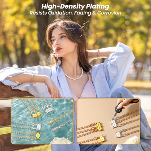 22PCS Gold Silver Necklace Magnetic Clasps Chain Extenders for Women Layering Separators Polished Alloy Set for Necklaces Bracelets Anklets - color: 22PCS gold silver