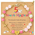 Birthday Number Cross Bracelet for Girls Ages 1-8, Strawberry Quartz & Pearl Beaded Bracelet with Gold-tone Cross & Heart Number, Adjustable Clasp Bracelet, Silver Gift Box - style: 5TH