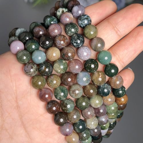 Indian Agate 6mm 60 Pcs Stone Beads for Jewelry Making Large Beads Bracelet Keychain Loose Round Smooth Gemstone Beads Necklace Earrings DIY Arts and Crafts Natural Stone Beads ﻿ - color: Indian Agate, size: 6mm