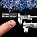 Iridescent Glass Tiny Bubble Beads, 0.4-3mm 20g No Hole Micro Mini Round Blue Water Droplets Beads - Applications: for Resin Filler, Nail Art, Dollhouse Bath Tub, 2-Pieces - color: Blue, size: φ0.4-3mm