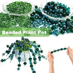 1189pcs Glass Bead Plant Kit, Green Beads with Pot for Plant Making, Nature Crystal Faceted and Bugle Beads Bulk Kit for Craft DIY Charms Wind Chimes