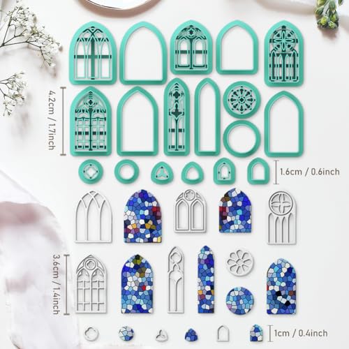 Polymer Clay Cutters - 18 Shapes Gothic Window Earrings Polymer Clay Cutters for Jewelry, Earring Making Kit with Storage Box - style: Church Windows theme (18 pcs)