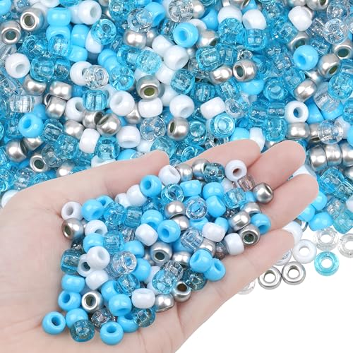 1000Pcs Winter Pony Beads - Blue & White Glitter Beads Bulk for Friendship Bracelets, Necklaces, Earrings & DIY Accessories Hanukkah Snowflake Holiday Decor - color: Multicolor for Winter