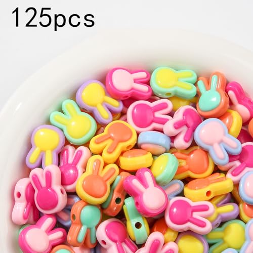 125pcs Acrylic Beads Colorful Rabbit Beads Rainbow Color Beads for Jewelry Making Handmade DIY Bracelet, Charms Keychain Craft Supplies (Rabbit) - color: rainbow rabbit