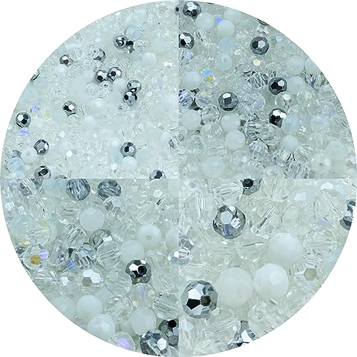 550pcs Round Crystal Glass Beads 3mm 4mm 6mm 8mm Round Faceted Spacer Beads for Jewelry Making Bracelet Earring Necklace Wind Chimes Suncatchers DIY Craft Making Supplies(White Series) - color: White Series, size: 3/4/6/8mm