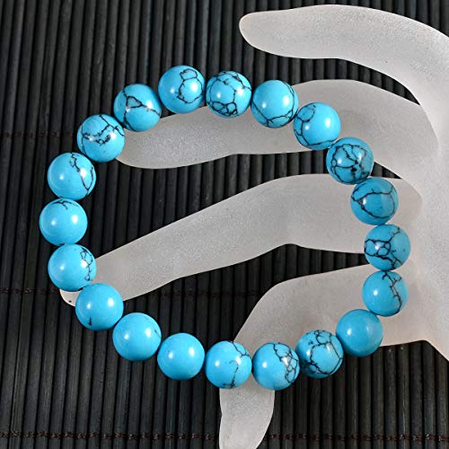 AD Beads Natural Gemstone Round Beads Stretch Bracelet Healing Reiki 10mm (Blue Turquoise) - color: Blue Turquoise