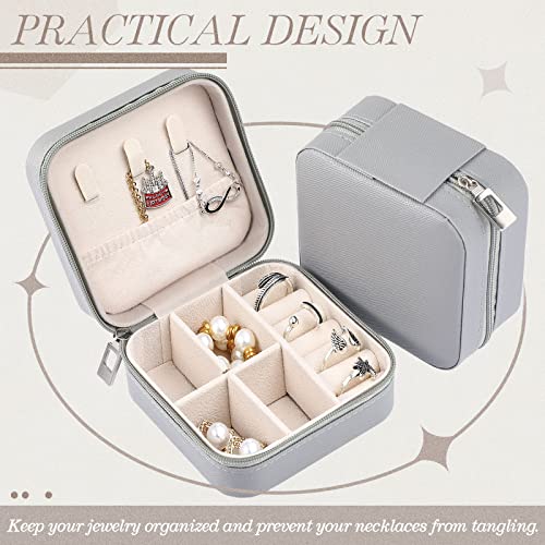 Yinkin 12 Pcs Mini Travel Jewelry Case Bridesmaid Proposal Gift Boxes, Small PU Leather Earring Organizer, Bulk Travel Accessories Portable Jewelry Holder(Gray) - color: Gray