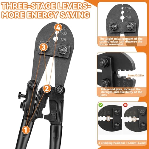 TooTaci Wire Rope Crimping Tool Kit, Include 14 inch Swaging Tool and Wire Rope Cutter, Cable Crimper for 1/16" to 1/8" Crimping Loop Sleeves
