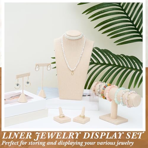 Kigley 6 Pcs Jewelry Display Set Necklace Bust T Bar Bracelet Holder Earring Ring Finger Display jewelry Stand for vendors Selling Store Trade Show(Linen) - color: Linen