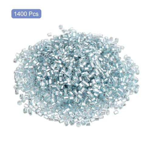 uxcell 1400Pcs Glass Bugle Beads, 1.5x1.5mm Tube Mini Loose Glass Seed Spacer Bead for DIY Earrings Necklaces Bracelets Jewelry Making (Silver-Lake Blue) - color: Silver-Lake Blue, size: 1.5x1.5mm