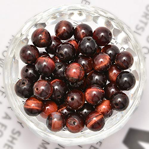 NCB 100pcs Genuine Gemstone Loose Beads 6mm Natural Stone Beads Round Real Energy Stones for DIY Jewelry Making Bracelet Necklace, Stretch Unisex (Red Tiger's Eye, 6mm 100Beads) - color: Red Tiger's Eye, size: 6mm 100Beads