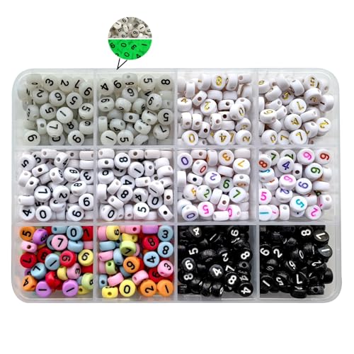 Amaney 600Pcs 7x4mm 6 Colors Mixed Number Beads Acrylic Round Shape Each Color 100Pcs - color: 5ColorsBoxed, size: 7x4mm