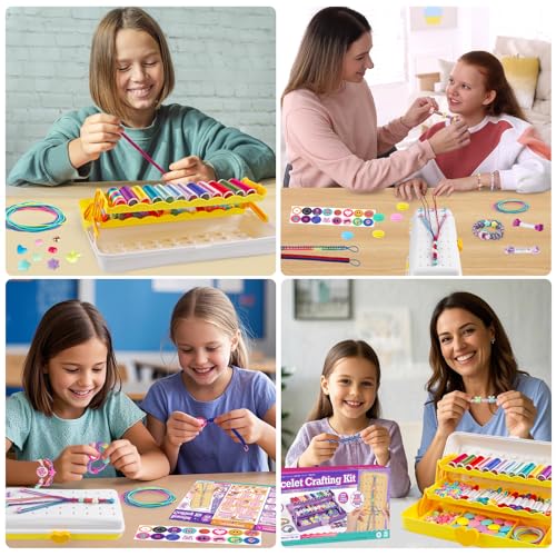 TingingYuli Friendship Bracelet Making Kit for Girls 8-12, DIY String Bracelet Maker with 3-Layer Storage Box, Arts and Crafts for Kids Ages 6-12, Easter Christmas Birthday Gift Set - color: White/Yellow