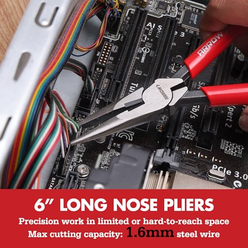 ARROW 3PCS Pliers Set, 6" Needle Nose Pliers, 6" Diagonal Plier, 7" Linesman with Non-slip Handle, Premium Carbon Steel, High Leverage Design - style: 6" Needle Nose/6" Diagonal/7" Linesman