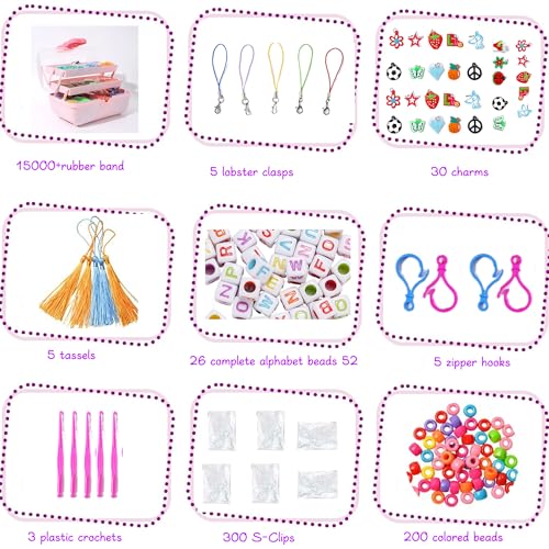 JYBNB 16000+Rubber Band Bracelet Kit, 30 Colors Rubber Bands Refill Loom Set, Loom Bands Kit,Friendship Bracelet Creativity Birthday Gift